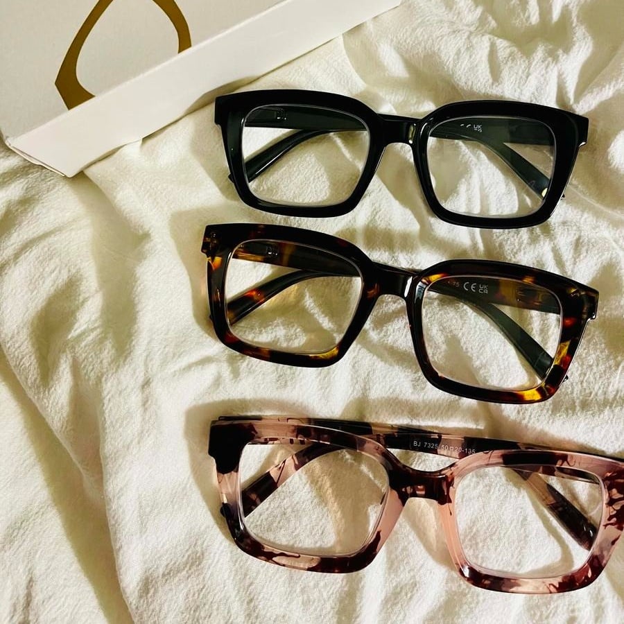 👓3-pakning lesebriller i skilpaddeskall - Overdimensjonerte, firkantede lesebriller som blokkerer blått ly