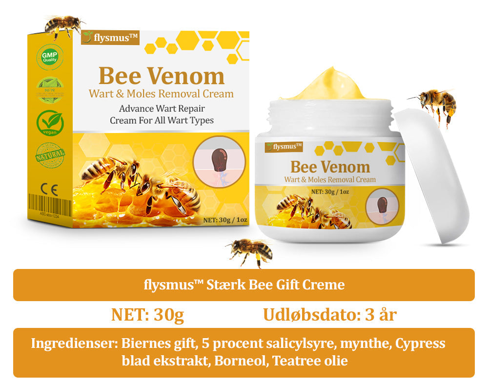 🐝 flysmus™ Starke Bienengiftcreme, zertifiziert von der Dänischen Dermatologischen Gesellschaft (DDS) - Hilft bei hartnäckigen Warzen, Hautwucherungen, Hautläsionen, Infektionen, Narbenbildung und gleicht Unebenheiten aus hud👨⚕️