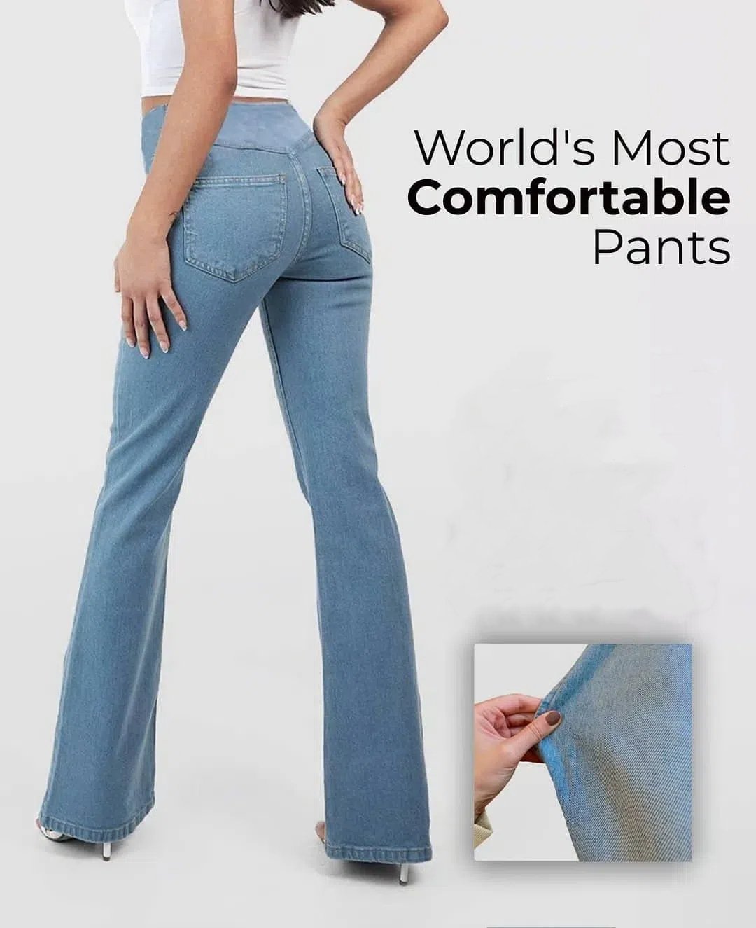 LAST DAY SALE 49% OFFđ„Hohe Taille mit gekreuzten Taschen Stretchig gestrickte lĂ€ssige Schlagjeans