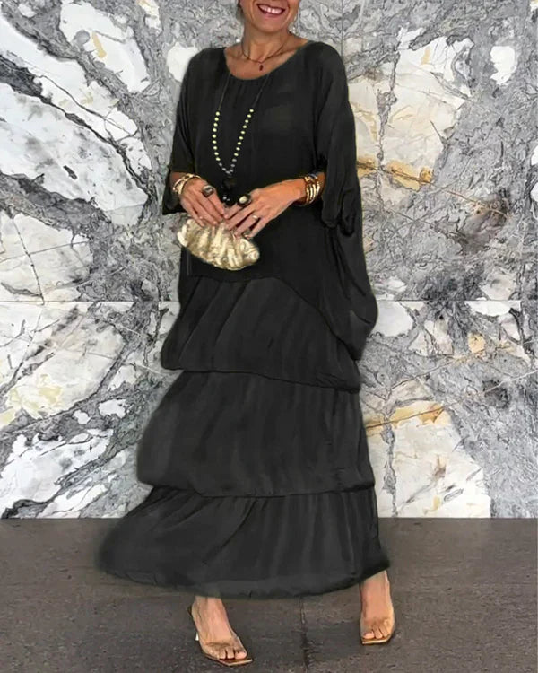 Chiffon ärmelloses Dolman-Ärmel Rundhalsausschnitt Langes Kleid