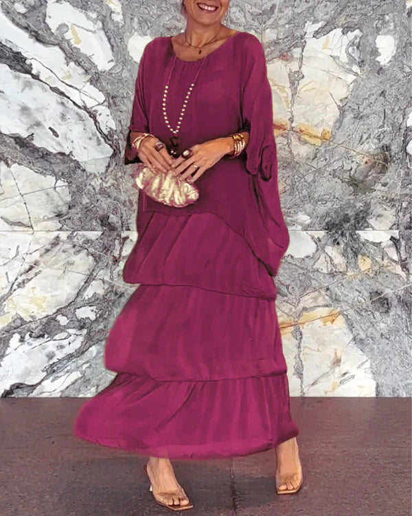 Chiffon ärmelloses Dolman-Ärmel Rundhalsausschnitt Langes Kleid
