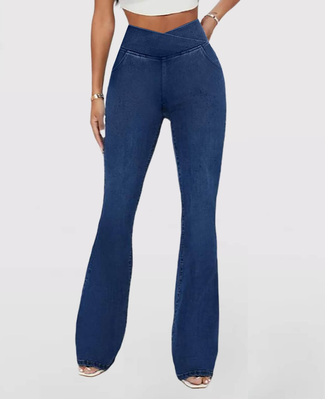 LAST DAY SALE 49% OFFđ„Hohe Taille mit gekreuzten Taschen Stretchig gestrickte lĂ€ssige Schlagjeans