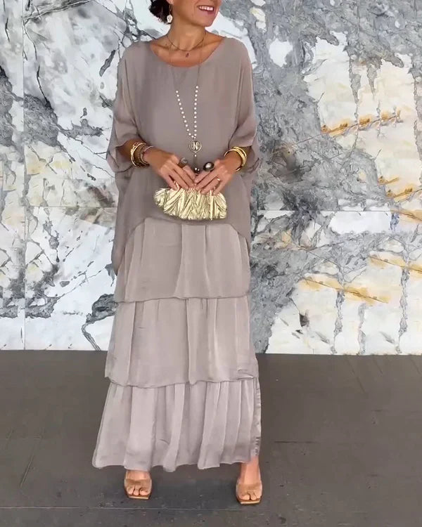 Chiffon ärmelloses Dolman-Ärmel Rundhalsausschnitt Langes Kleid