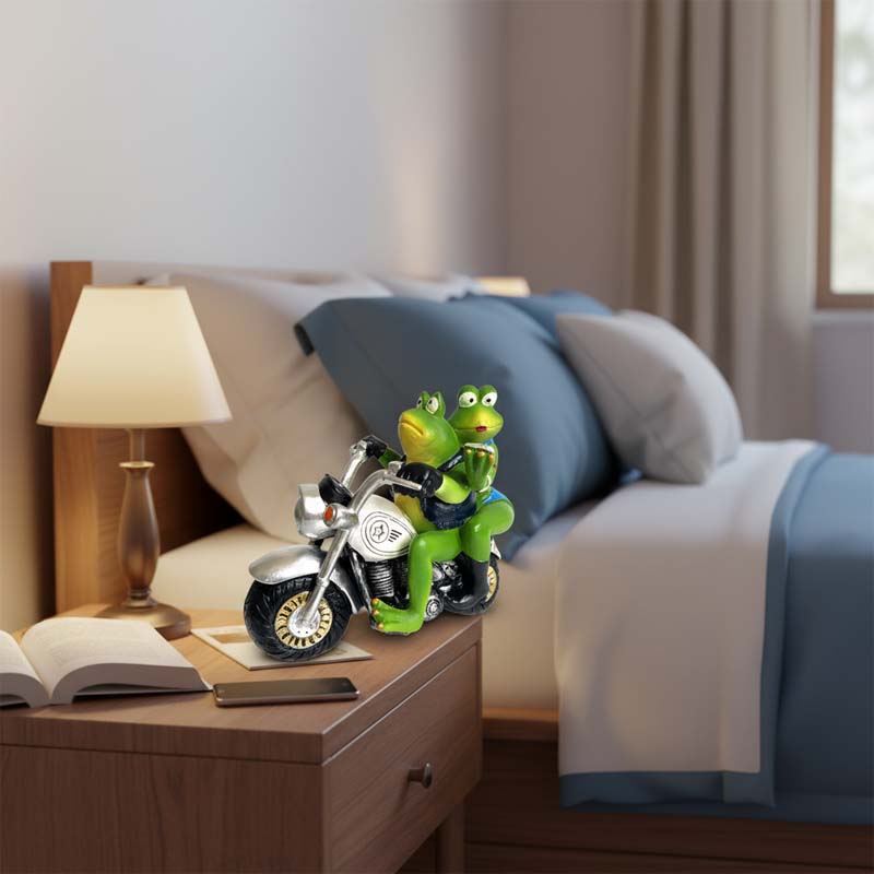🐸💚 Resin Frosch Paar auf Motorrad – Dekofigur