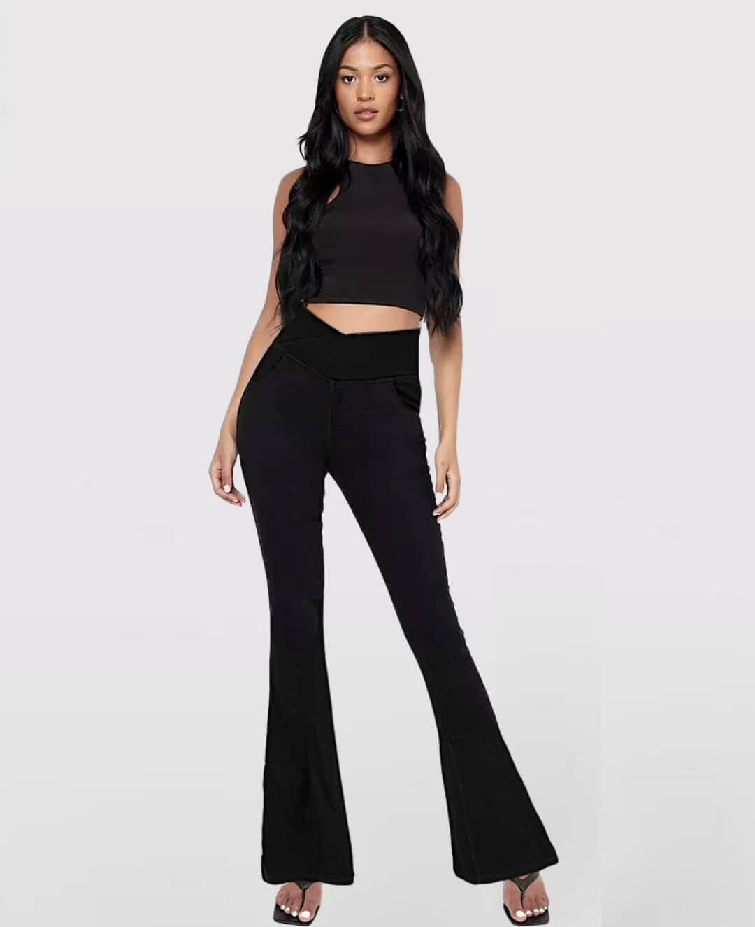 LAST DAY SALE 49% OFFđ„Hohe Taille mit gekreuzten Taschen Stretchig gestrickte lĂ€ssige Schlagjeans