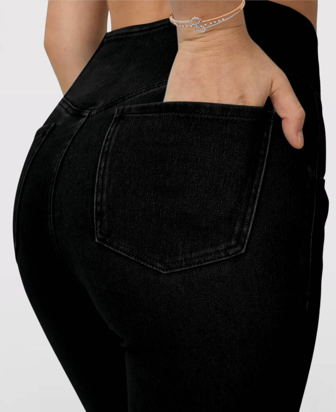 LAST DAY SALE 49% OFFđ„Hohe Taille mit gekreuzten Taschen Stretchig gestrickte lĂ€ssige Schlagjeans