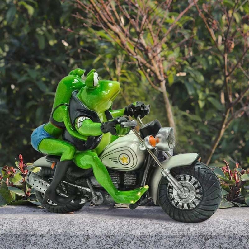 🐸💚 Resin Frosch Paar auf Motorrad – Dekofigur