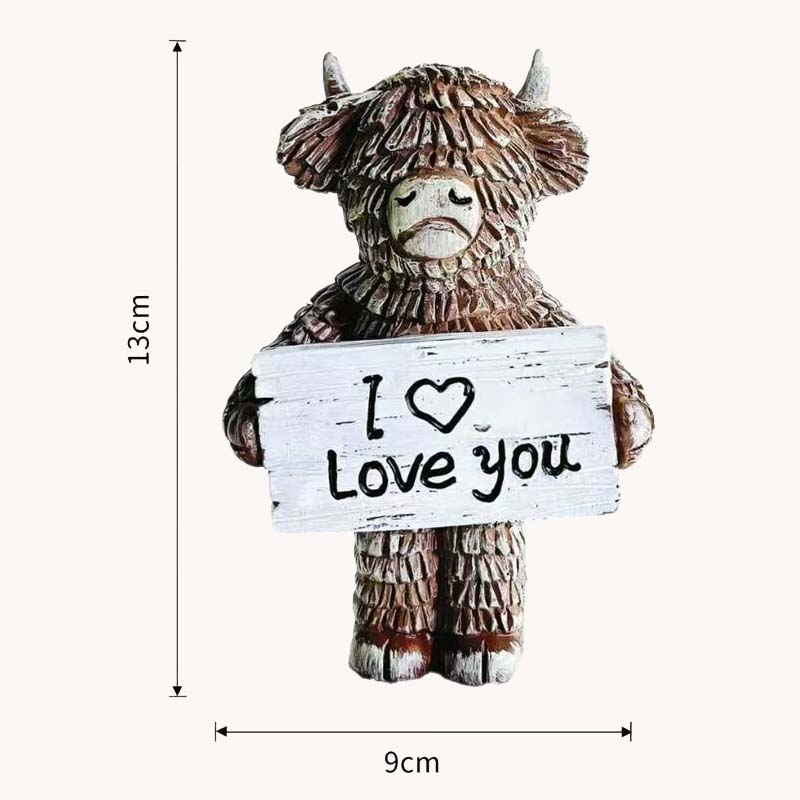 Highland Cow «I ❤️ Love You» resin statue