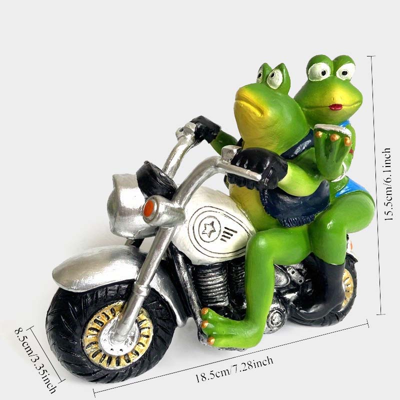 🐸💚 Resin Frosch Paar auf Motorrad – Dekofigur