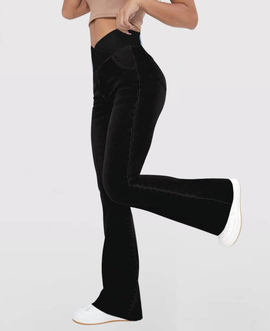 LAST DAY SALE 49% OFFđ„Hohe Taille mit gekreuzten Taschen Stretchig gestrickte lĂ€ssige Schlagjeans