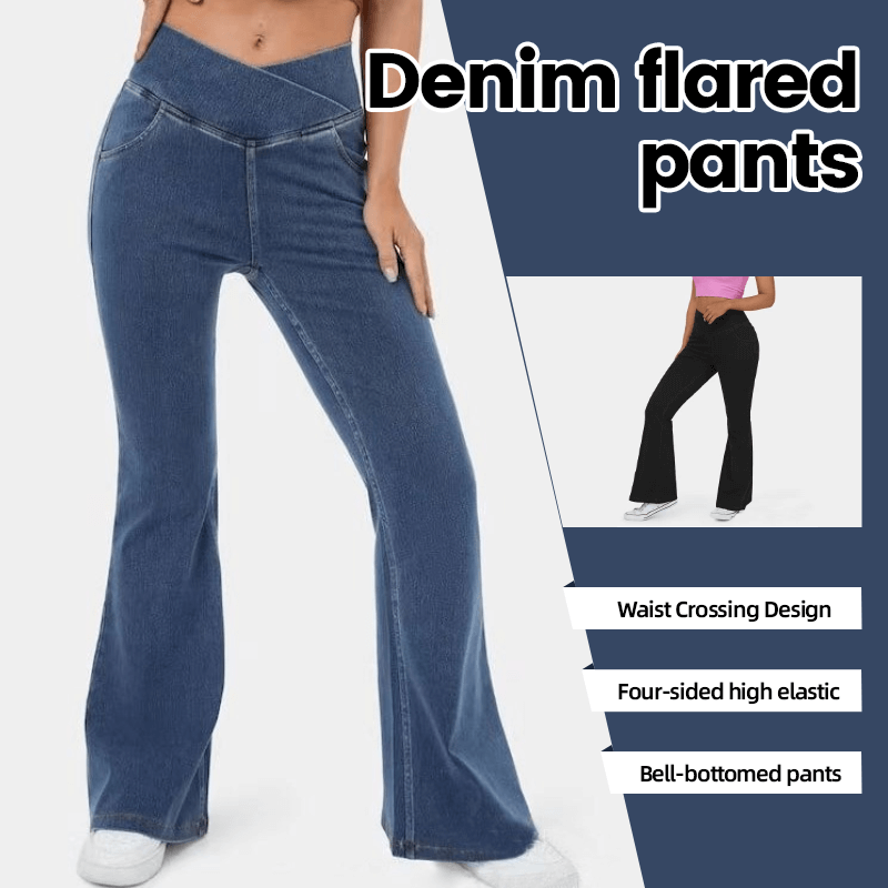 LAST DAY SALE 49% OFFđ„Hohe Taille mit gekreuzten Taschen Stretchig gestrickte lĂ€ssige Schlagjeans