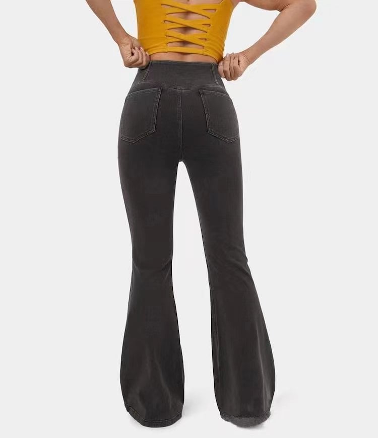 LAST DAY SALE 49% OFFđ„Hohe Taille mit gekreuzten Taschen Stretchig gestrickte lĂ€ssige Schlagjeans