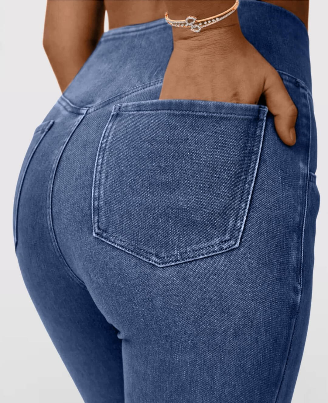LAST DAY SALE 49% OFFđ„Hohe Taille mit gekreuzten Taschen Stretchig gestrickte lĂ€ssige Schlagjeans