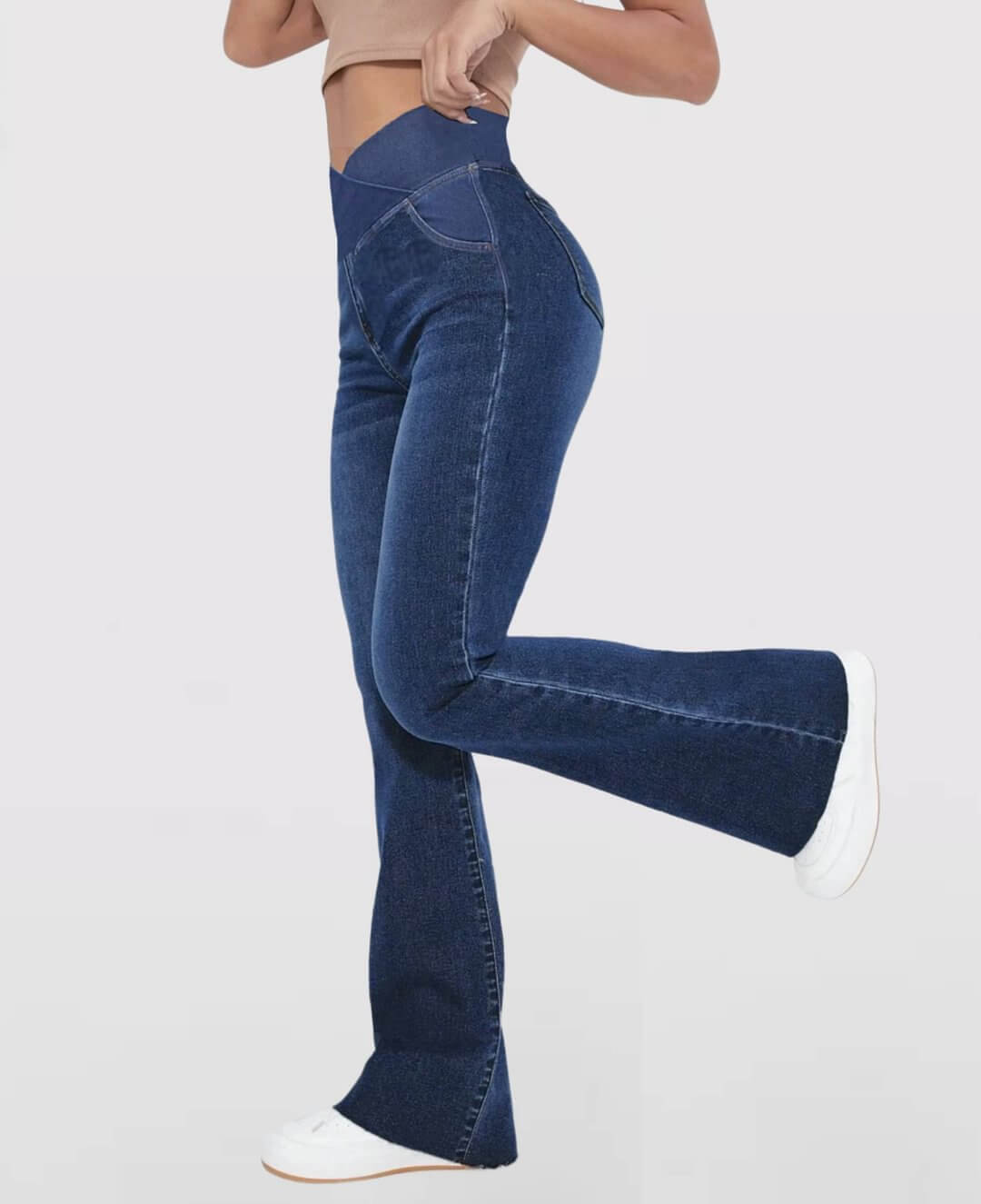 LAST DAY SALE 49% OFFđ„Hohe Taille mit gekreuzten Taschen Stretchig gestrickte lĂ€ssige Schlagjeans