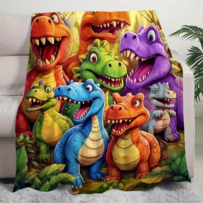 🎄 Weihnachten 🎁 Niedlicher lächelnder Dinosaurier HD digital bedruckte Flanelldecke