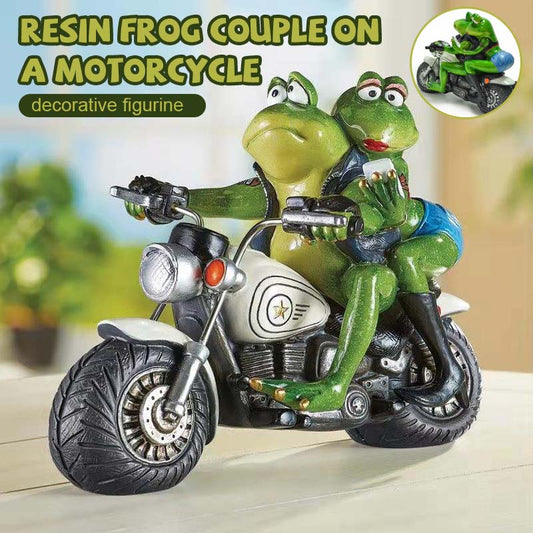 🐸💚 Resin Frosch Paar auf Motorrad – Dekofigur