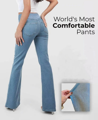 LAST DAY SALE 49% OFF🔥Hohe Taille mit gekreuzten Taschen Stretchig gestrickte lässige Schlagjeans