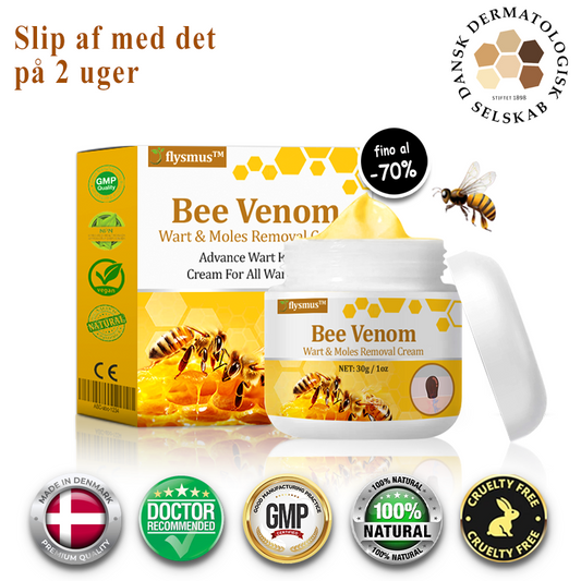 🐝 flysmus™ Starke Bienengiftcreme, zertifiziert von der Dänischen Dermatologischen Gesellschaft (DDS) - Hilft bei hartnäckigen Warzen, Hautwucherungen, Hautläsionen, Infektionen, Narbenbildung und gleicht Unebenheiten aus hud👨‍⚕️