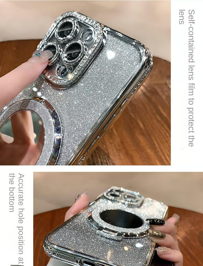 📲✨Gradient Glitter Halter Make-up-Spiegel Schutzhülle