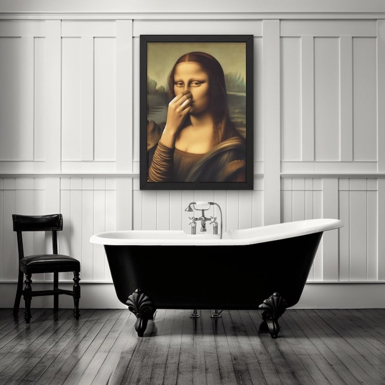Imitation Mona Lisa Kunstdekoration, lustige Vintage-Toilette Humor Raumdekoratio