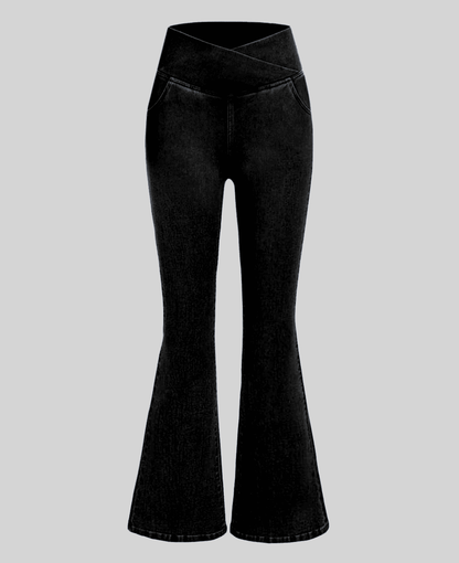 LAST DAY SALE 49% OFF🔥Hohe Taille mit gekreuzten Taschen Stretchig gestrickte lässige Schlagjeans