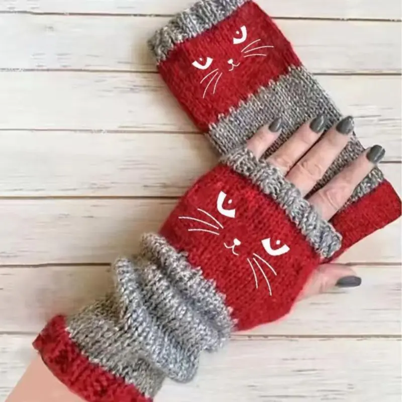 🐱 Niedliche Strickhandschuhe für Damen mit Katzenmotiv – für warme Hände und freie Finger🧶