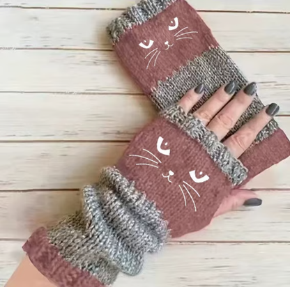 🐱 Niedliche Strickhandschuhe für Damen mit Katzenmotiv – für warme Hände und freie Finger🧶