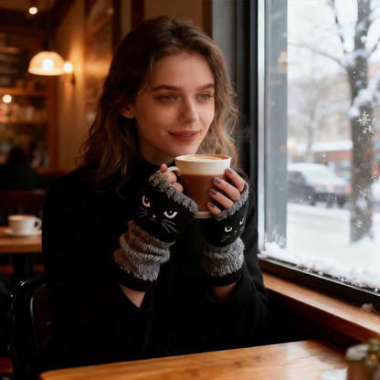🐱 Niedliche Strickhandschuhe für Damen mit Katzenmotiv – für warme Hände und freie Finger🧶