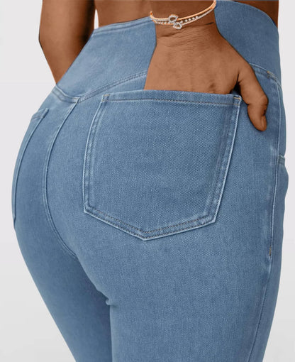 LAST DAY SALE 49% OFF🔥Hohe Taille mit gekreuzten Taschen Stretchig gestrickte lässige Schlagjeans