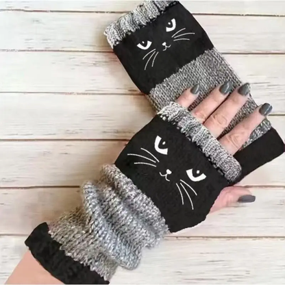 🐱 Niedliche Strickhandschuhe für Damen mit Katzenmotiv – für warme Hände und freie Finger🧶