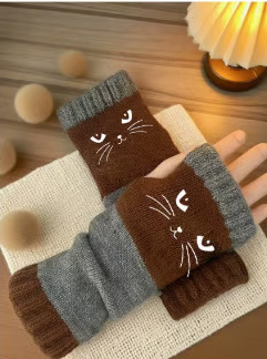 🐱 Niedliche Strickhandschuhe für Damen mit Katzenmotiv – für warme Hände und freie Finger🧶