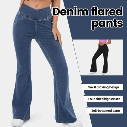 LAST DAY SALE 49% OFF🔥Hohe Taille mit gekreuzten Taschen Stretchig gestrickte lässige Schlagjeans