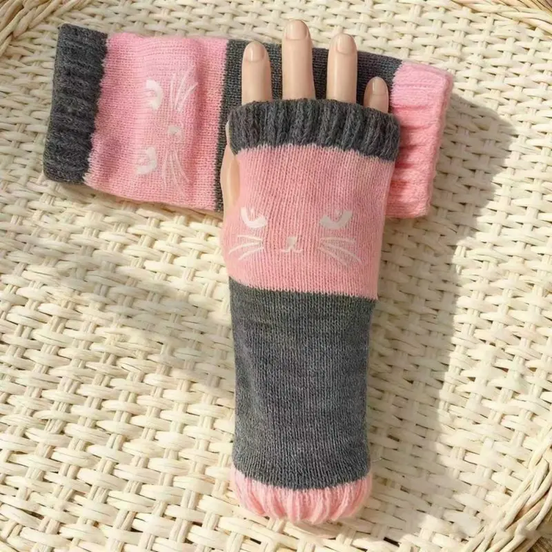 🐱 Niedliche Strickhandschuhe für Damen mit Katzenmotiv – für warme Hände und freie Finger🧶
