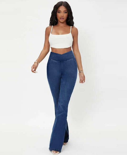 LAST DAY SALE 49% OFF🔥Hohe Taille mit gekreuzten Taschen Stretchig gestrickte lässige Schlagjeans