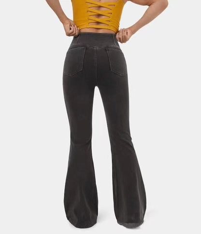 LAST DAY SALE 49% OFF🔥Hohe Taille mit gekreuzten Taschen Stretchig gestrickte lässige Schlagjeans