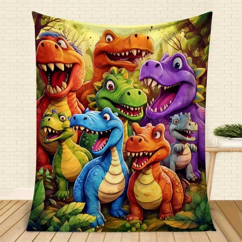 🎄 Weihnachten 🎁 Niedlicher lächelnder Dinosaurier HD digital bedruckte Flanelldecke