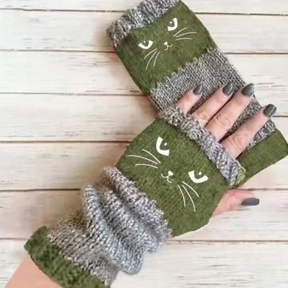 🐱 Niedliche Strickhandschuhe für Damen mit Katzenmotiv – für warme Hände und freie Finger🧶